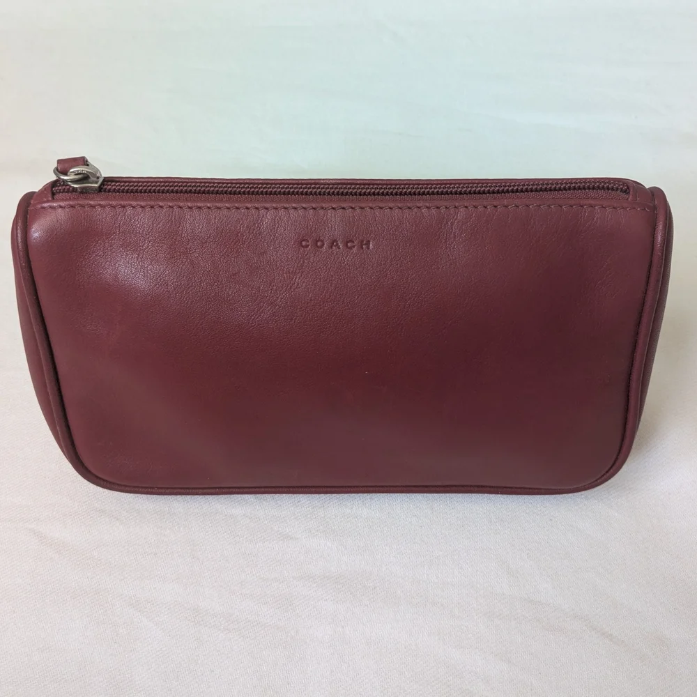 Vintage Coach Burgundy Leather Cosmetic Case Pouch Clutch